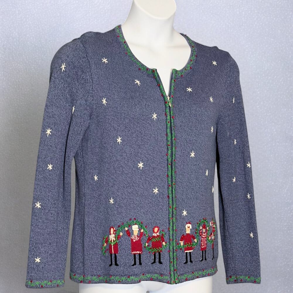 Appleseed’s Vintage Holiday Cardigan Size M Zip Up Embroidered Christmas Sweater